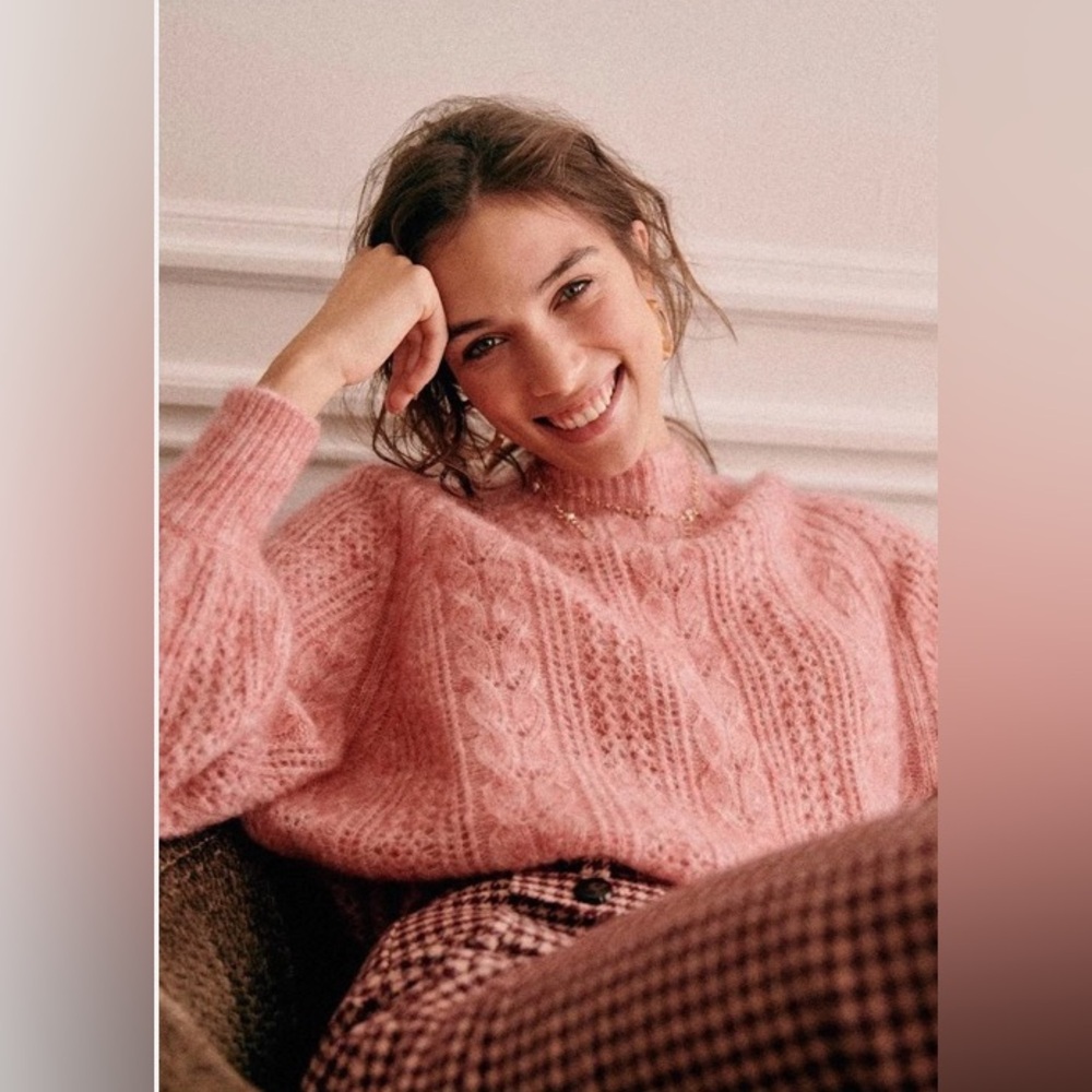 Sezane Pink Scarlett Cable Knit Jumper - light rosewood - Picture 2 of 10